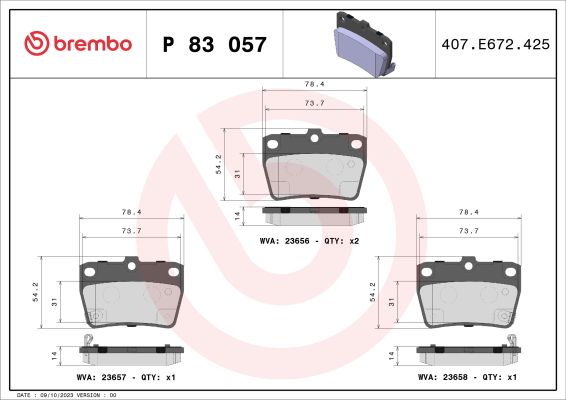 A.B.S. P 83 057 BREMBO Bremsbelagsatz, Scheibenbremse